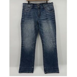 Affliction Jeans Men 36 Blue Grant Straight Leg Embroidered Studded Denim